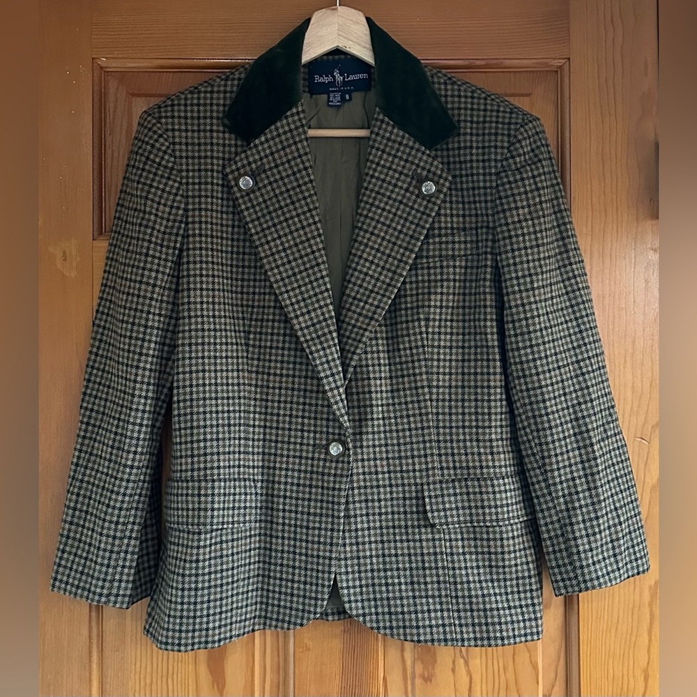 Vintage Ralph Lauren Blue Label Equestrian Jacket, Plaid Wool, made in USA